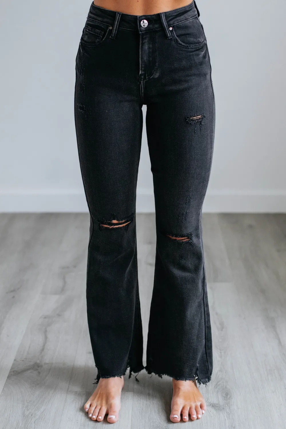 Women's High Rise Flared Leg Cotton Blend Jeans