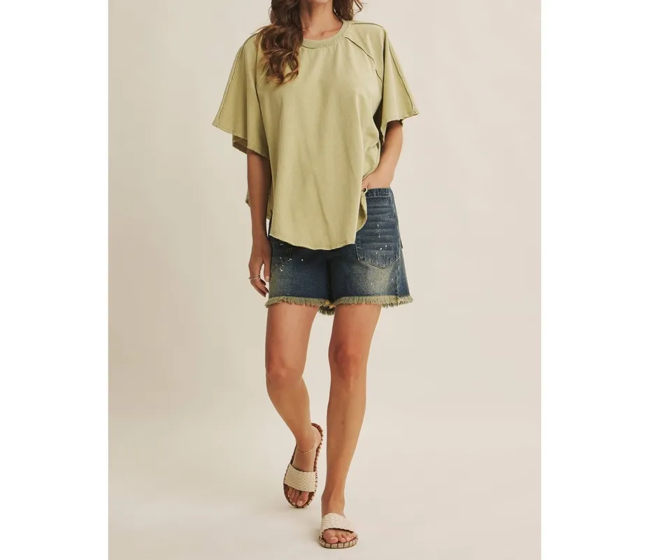 Mineral-Washed Draped Cotton Jersey Top