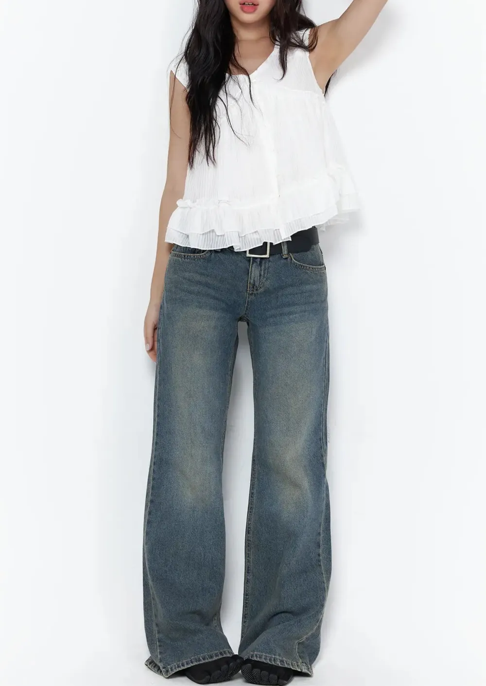 Vintage Wash Low-Rise Straight Jeans