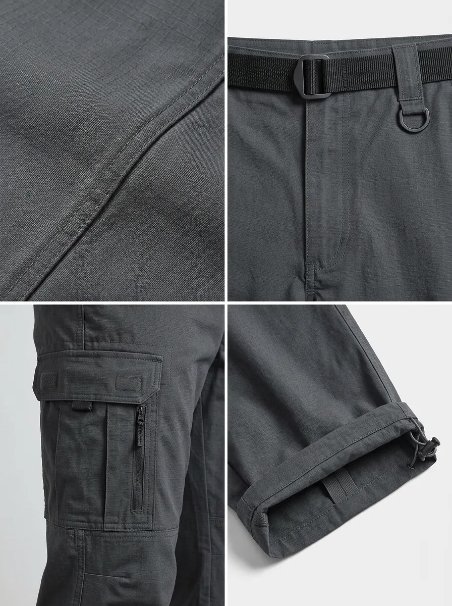 Men's Charcoal Grey Multi-Pocket Cargo Trousers