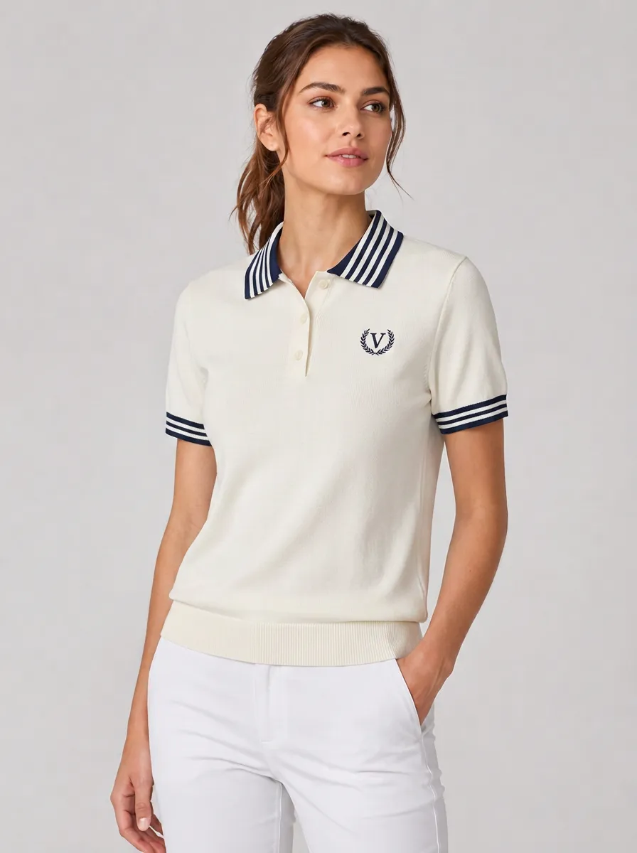Women's Equestrian Lover V-Logo Laurel Wreath Printed Polo Shirt