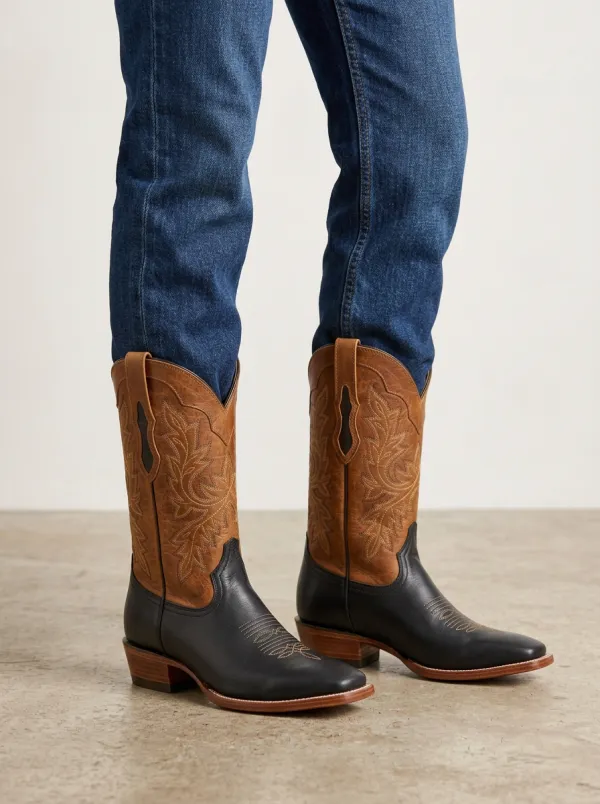 Men's Western Cowboy Two-Tone Embroidered Western Boots