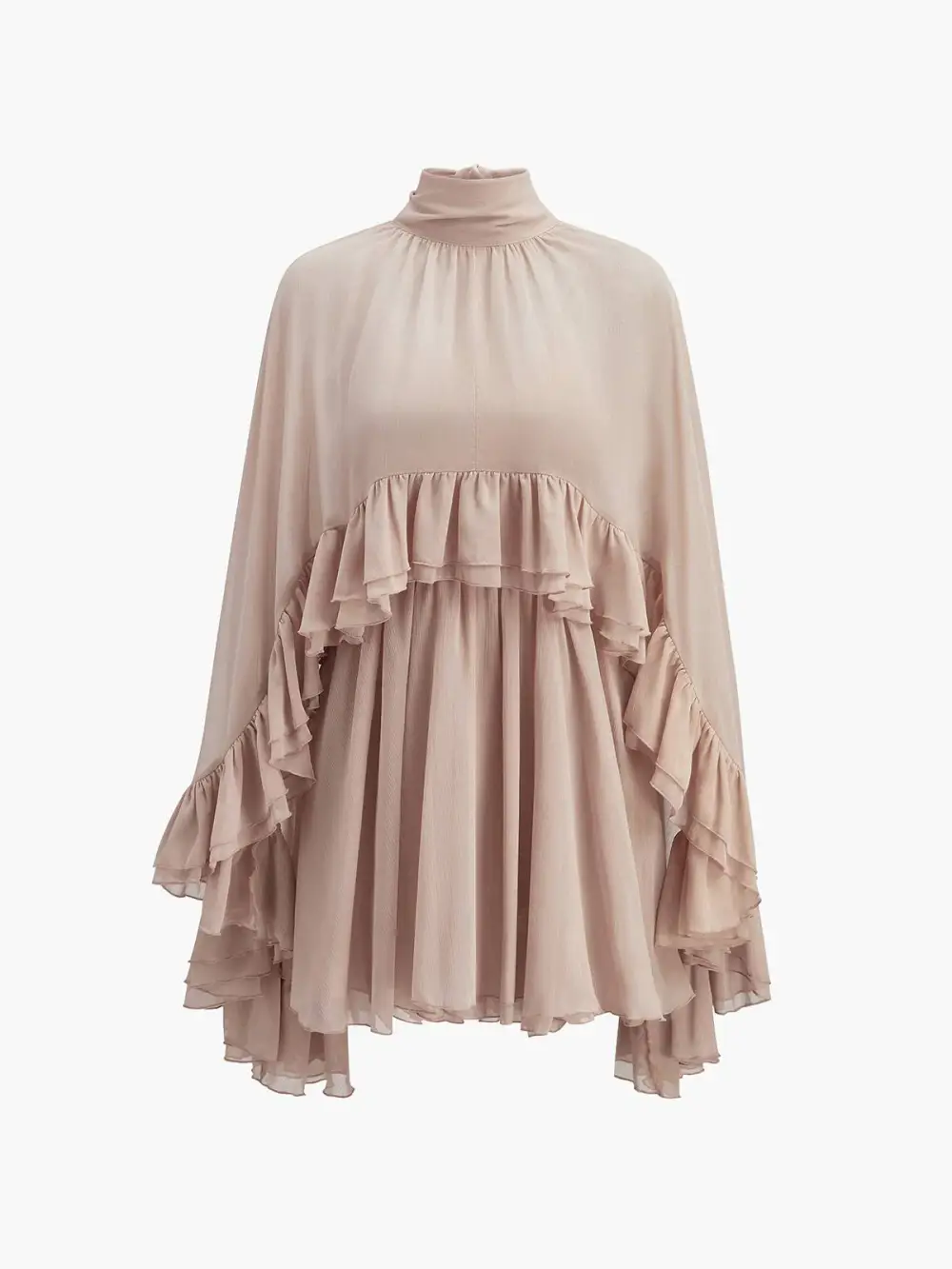 Semi Sheer Chiffon Ruffle Cape Mini Dress