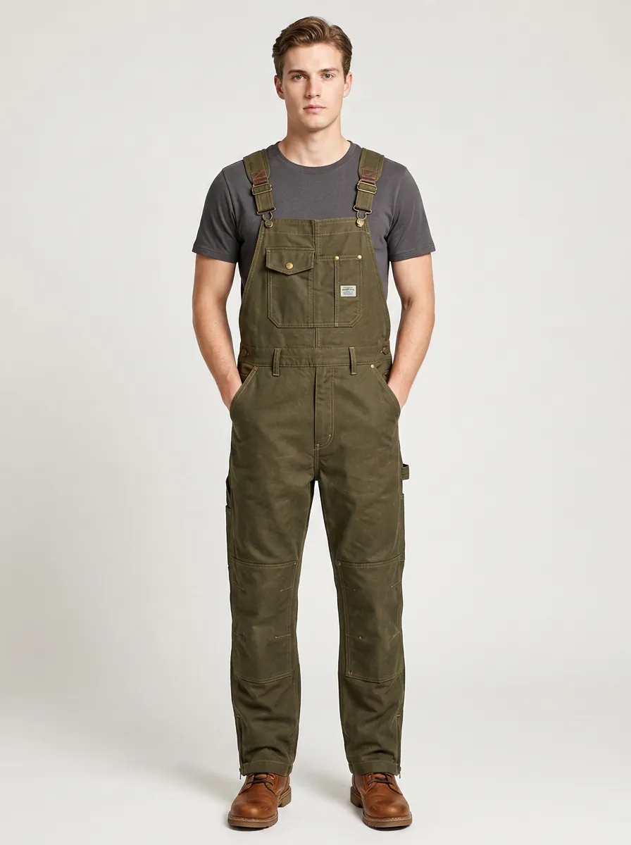 Men's Workwear Olive Green Cotton Canvas Bib Overalls