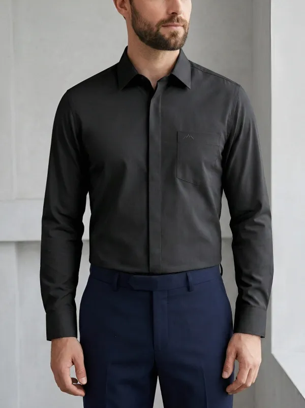 Men's Non-Iron Cotton Mountain Logo Embroidered Dress Shirt