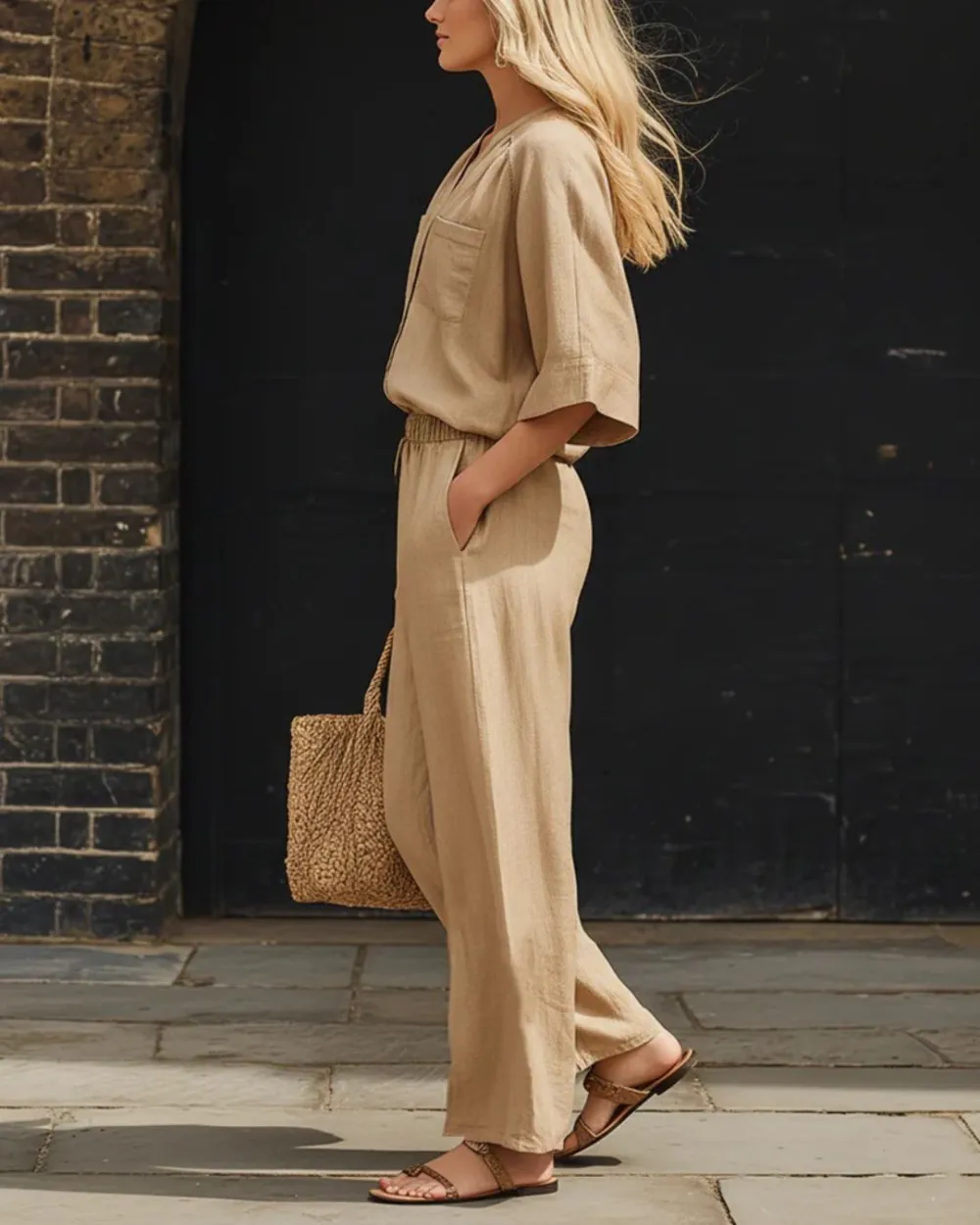 Relaxed Fit Two-Piece Set Breezy Minimalist Coordinated Elegant Outfit