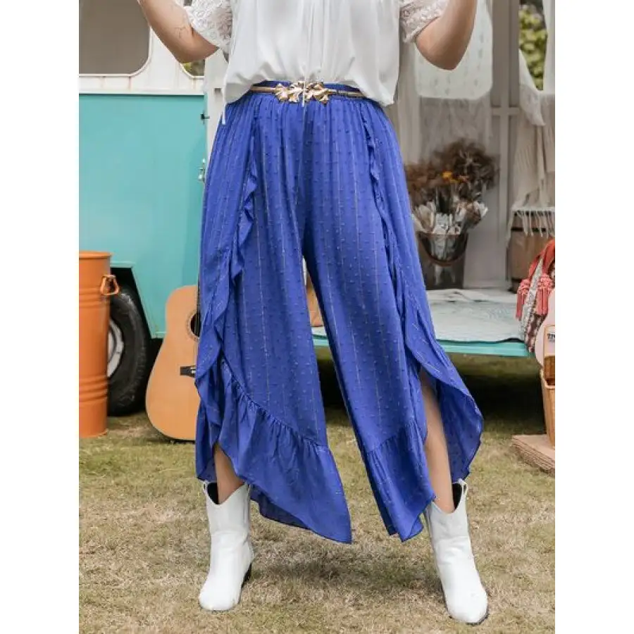 Plus Size Swiss Dot Ruffled Wide Leg Pants
