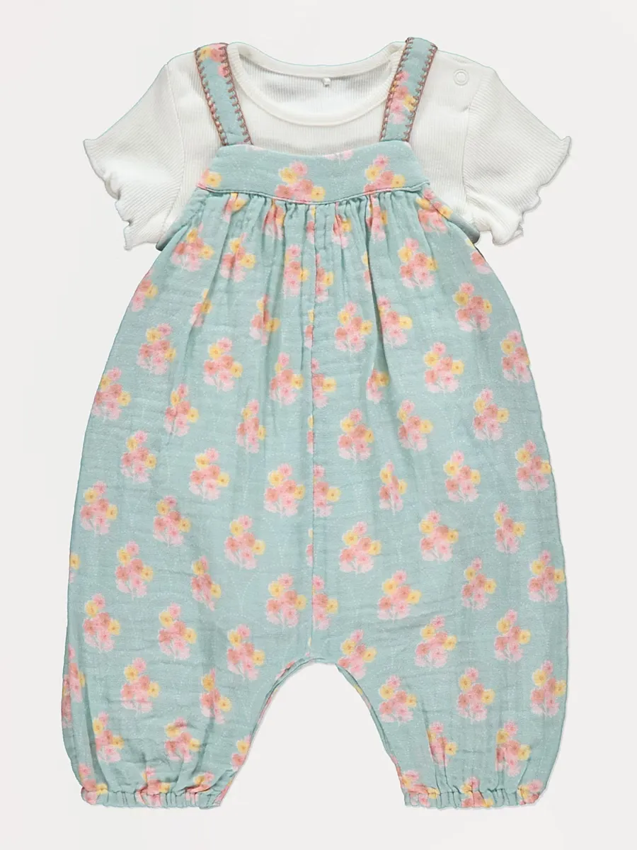 Sage Green Floral Dungarees and Bodysuit Outfit