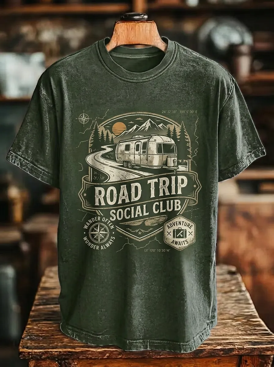 Unisex Road Trip Camper Adventure Printed T-shirt