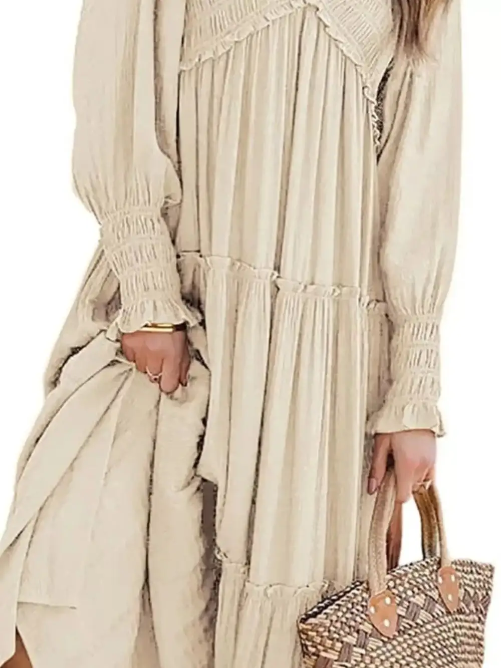 V Neck Tiered Long Sleeve Maxi Dress