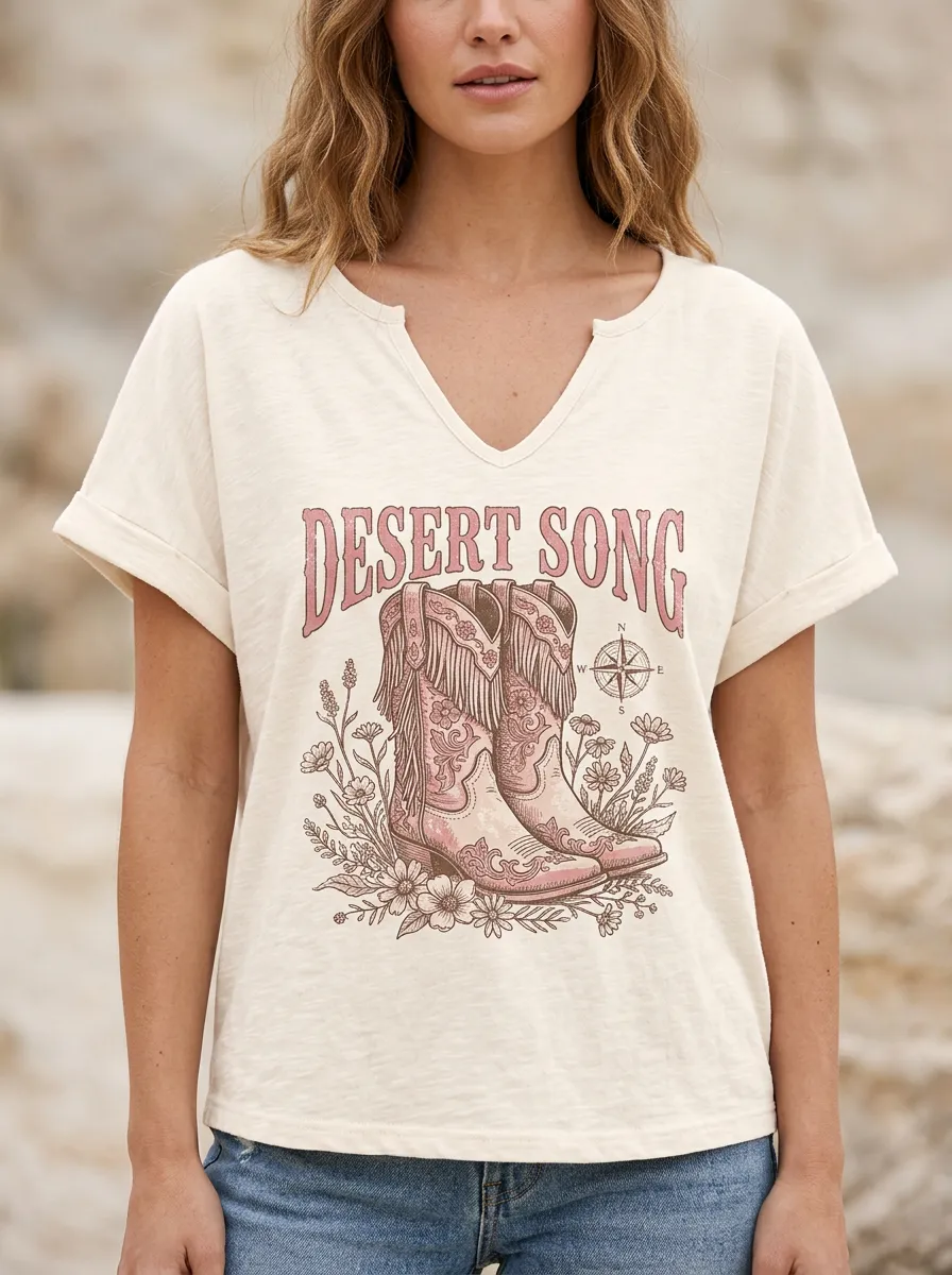 Cowboy-Boot Floral Women's V-Neck T-Shirt