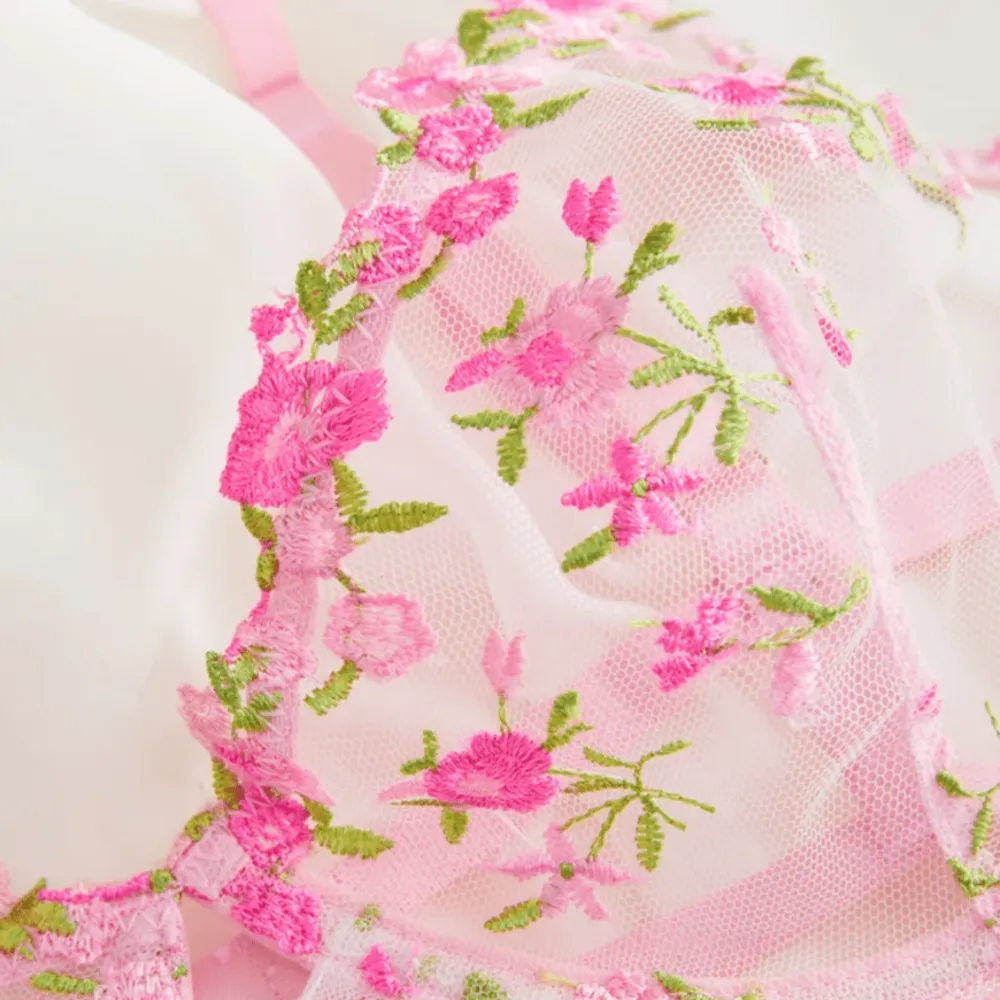 Classic Floral Embroidered Sheer Lingerie Set