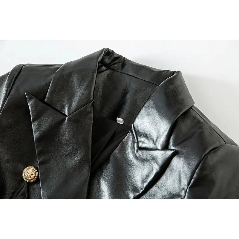 Metal Button Leather Blazer