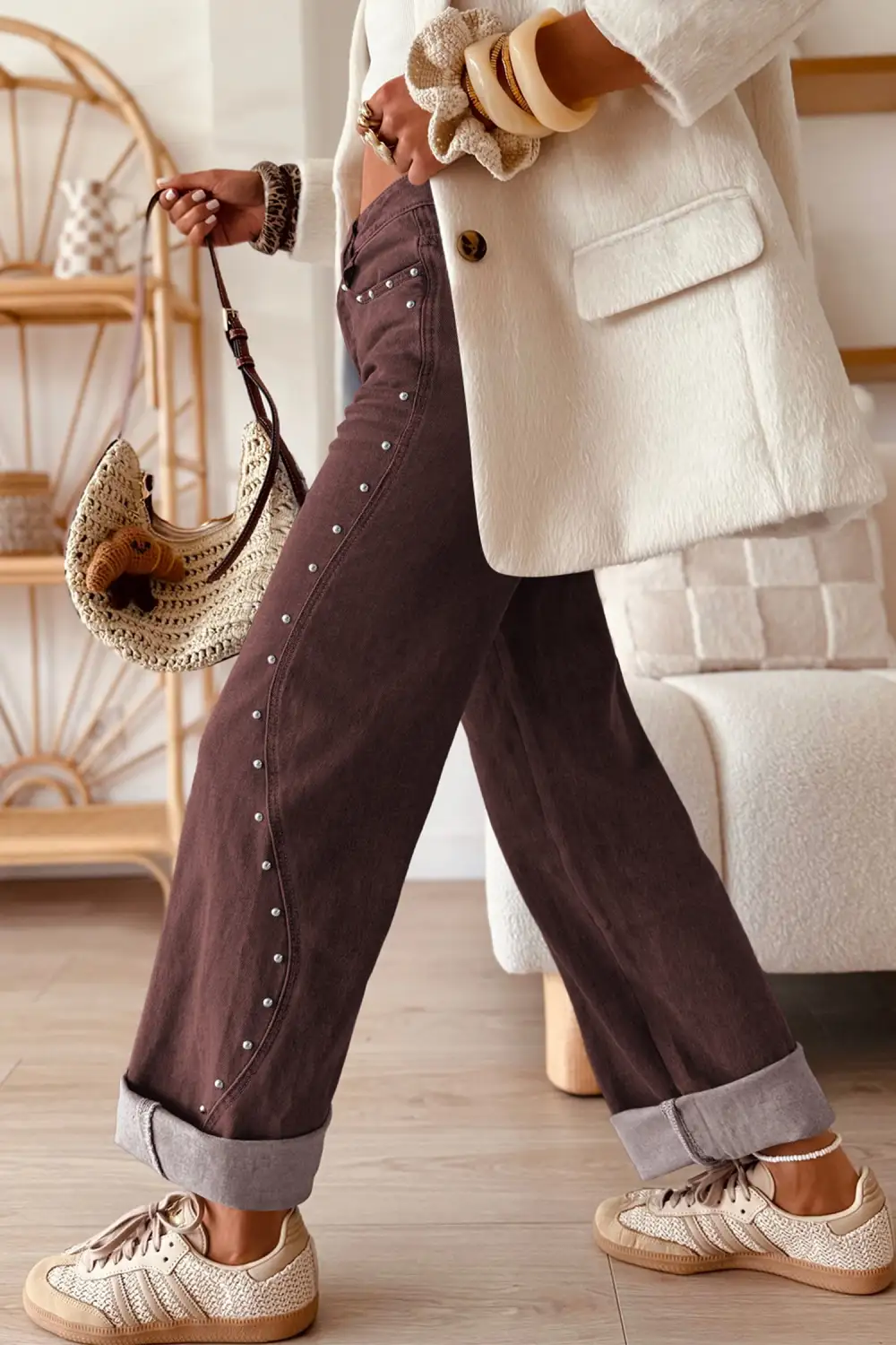 Women's Casual Jeans With Side Seam Rivet Detail