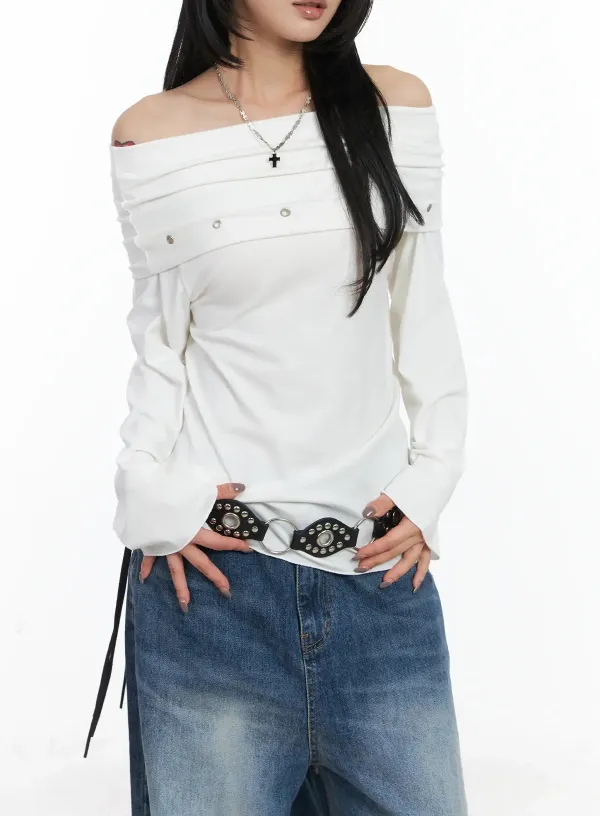 Off-Shoulder Eyelet Top