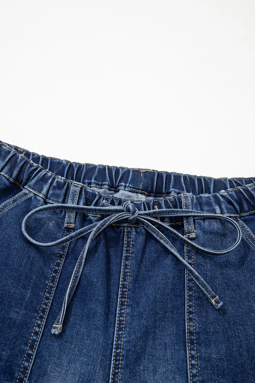 Deep Blue Drawstring Wide Leg Jeans
