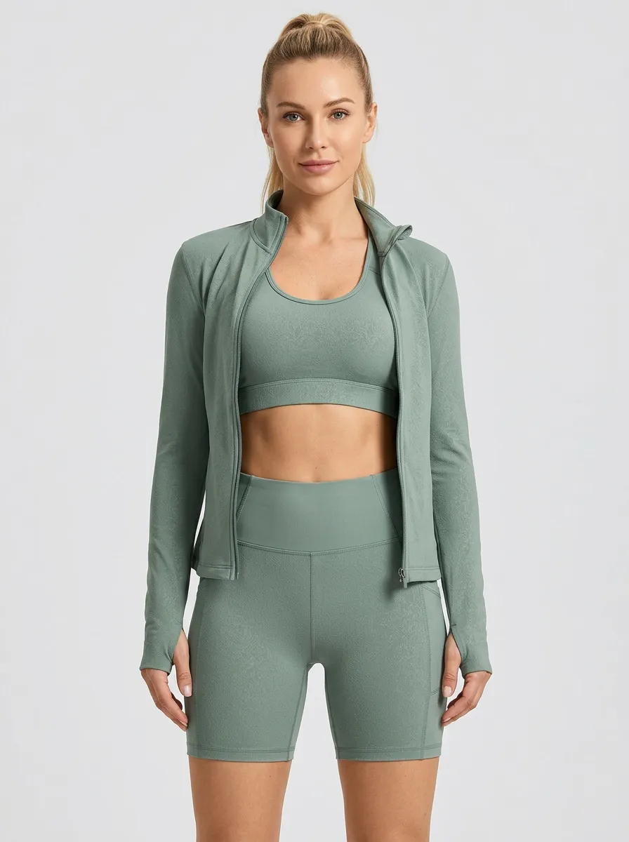 Athletic Textured Detail Finish Women's Three Piece Activewear Set