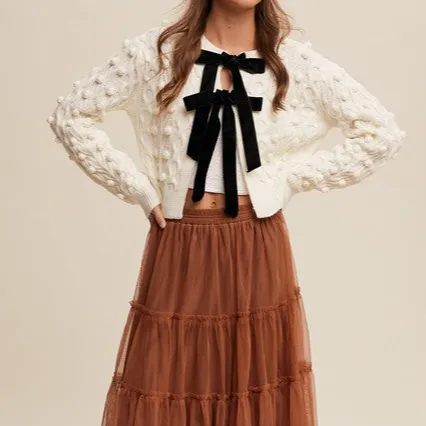 Classic Open Front Tie Front Cable Knit Ribbed Cardigan