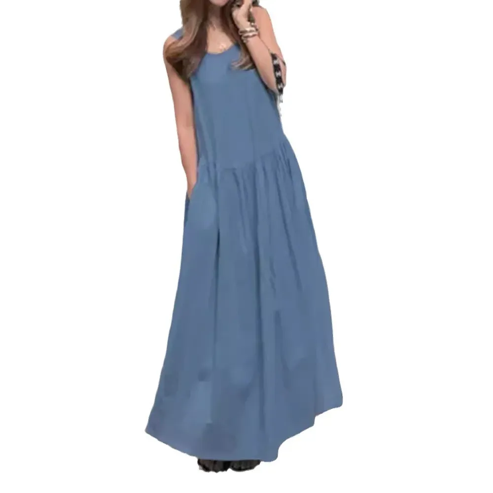 Linen Blend Cotton Blend Maxi Relaxed Fit Dress