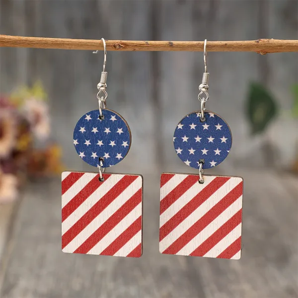 Mixed Red Blue Wooden Earrings