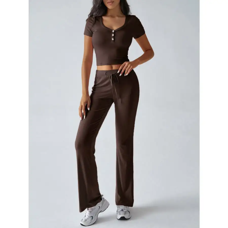 Short Sleeve Top and Drawstring Pants Set