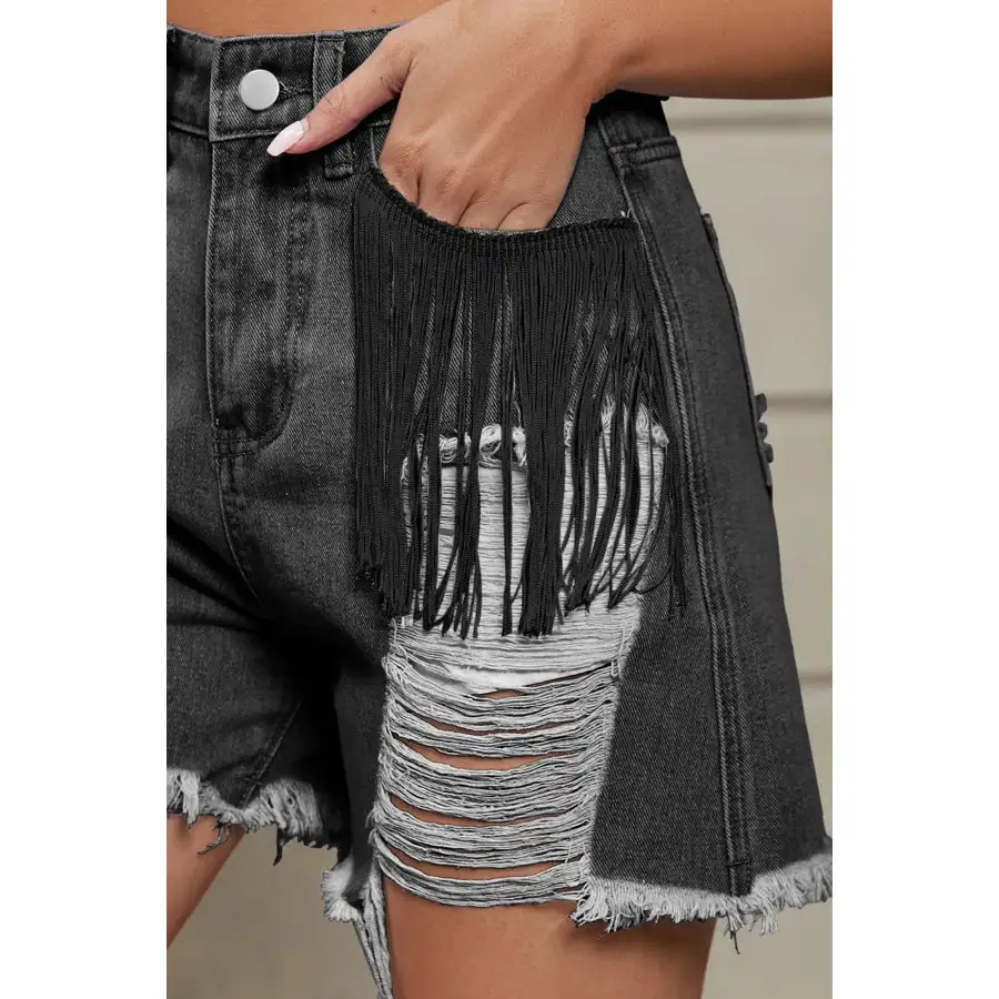 Distressed Fringe Denim Shorts