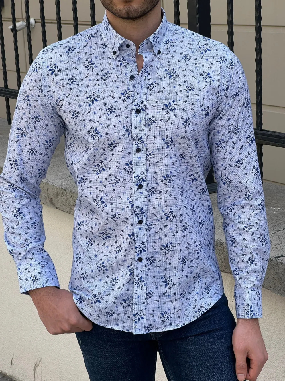 Modern Patterned Slim Fit Cotton Casual Shirt