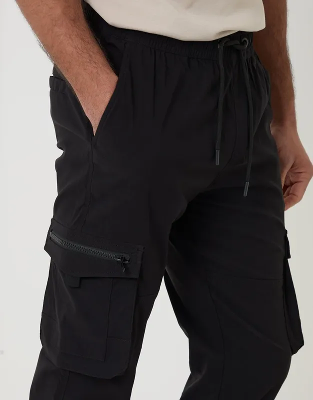 Black Slim-Fit Stretch Cargo Pants