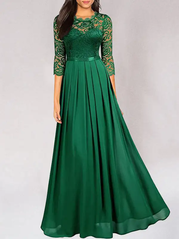 Women's Fitted Lace Floral Evening Dress