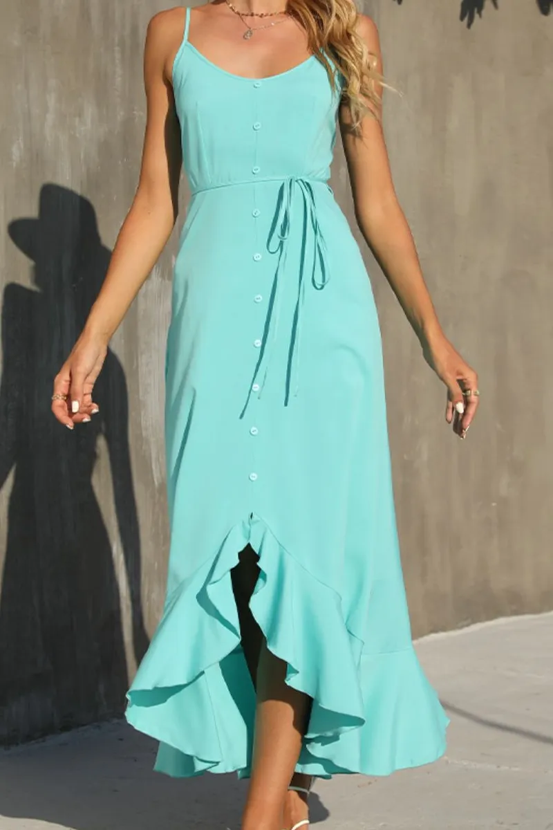Ruffle Trim Button Front Dress