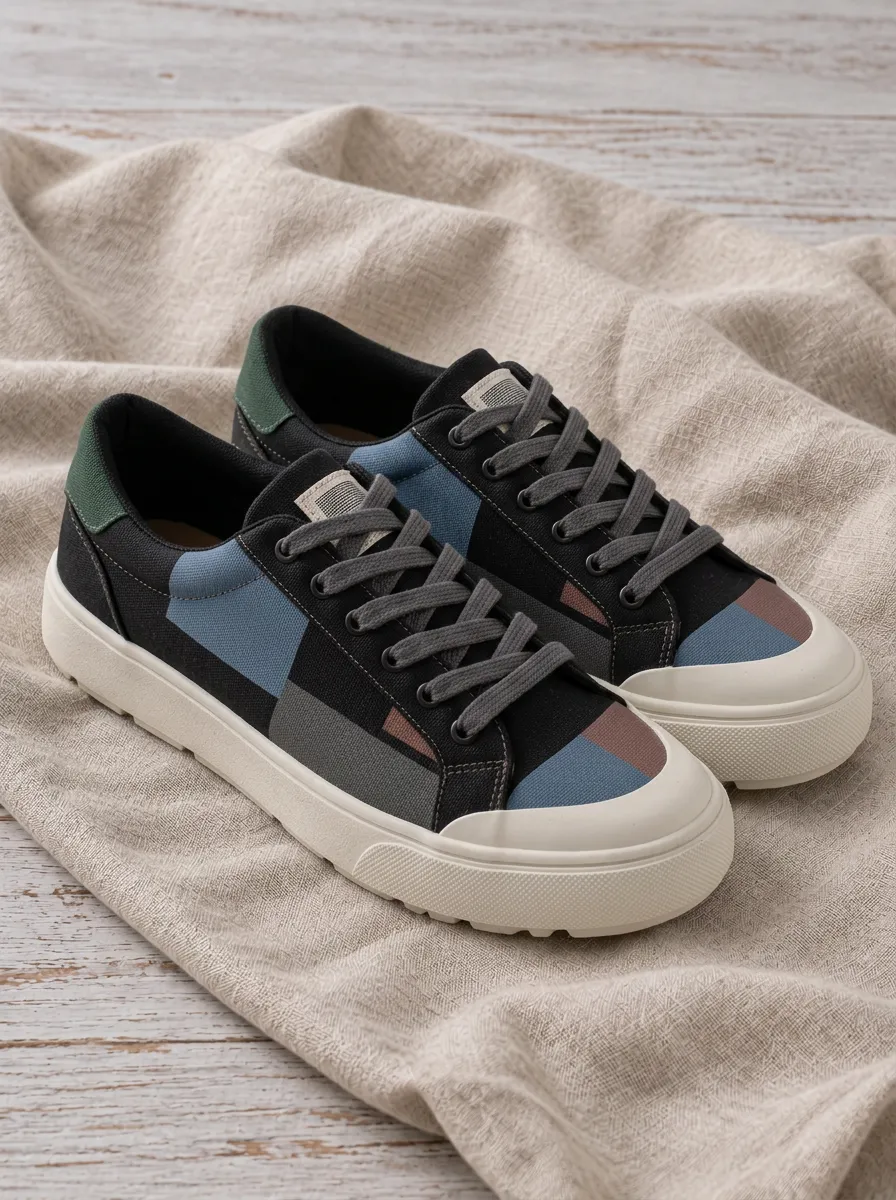 Men's Refined Casual Patchwork Patterned Canvas Shoes