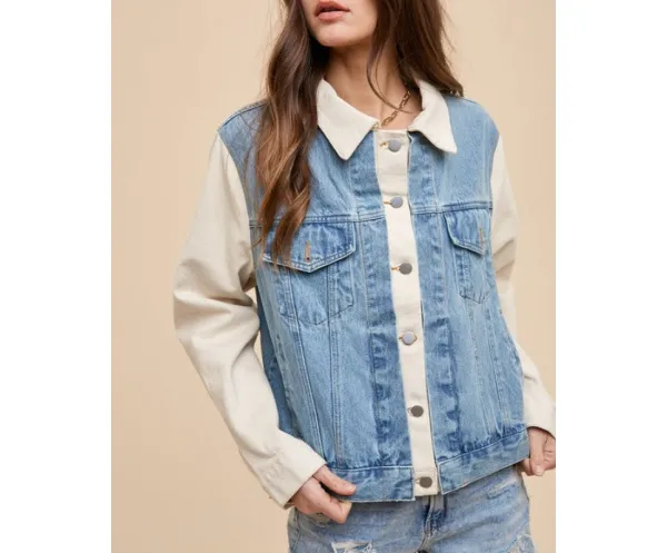 Collared Double Placket Denim Jacket