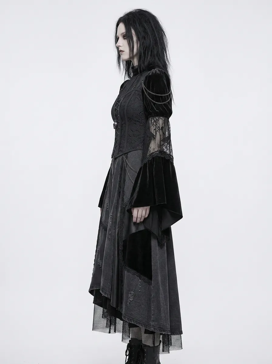 Women's Gothic Victorian Lace Corset Bell Sleeve Printed Top