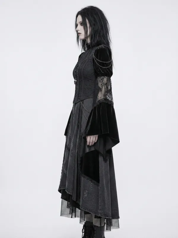 Women's Gothic Victorian Lace Corset Bell Sleeve Printed Top