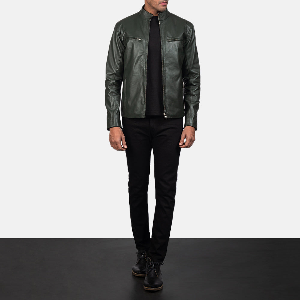 Men's Panel Detail Biker Leather Jacket
