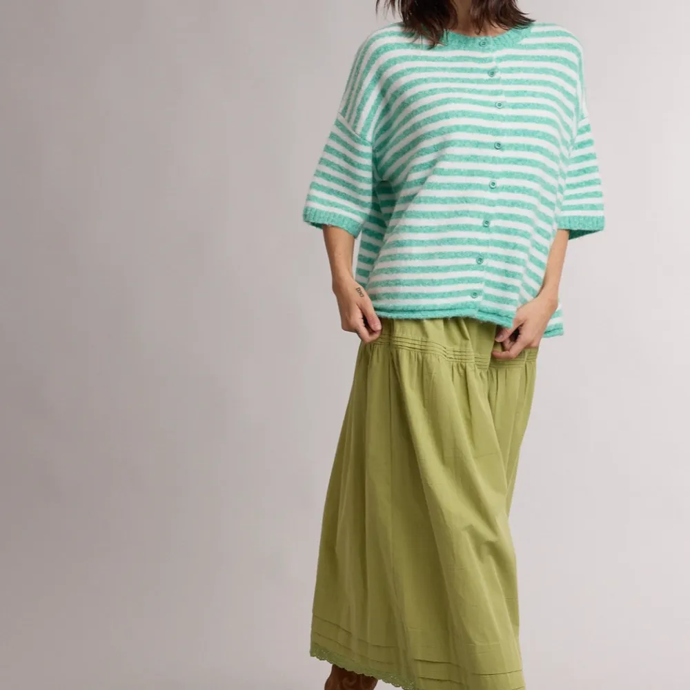 Classic Ribbed Button Front Dropped Shoulder Striped Cardigan