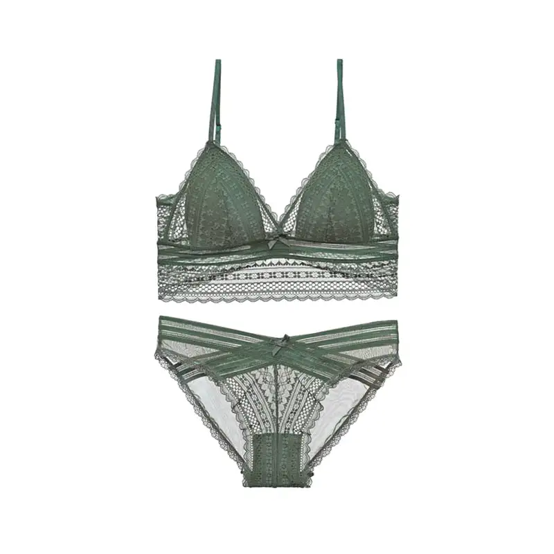 Bow-Trim Lace Lingerie Set