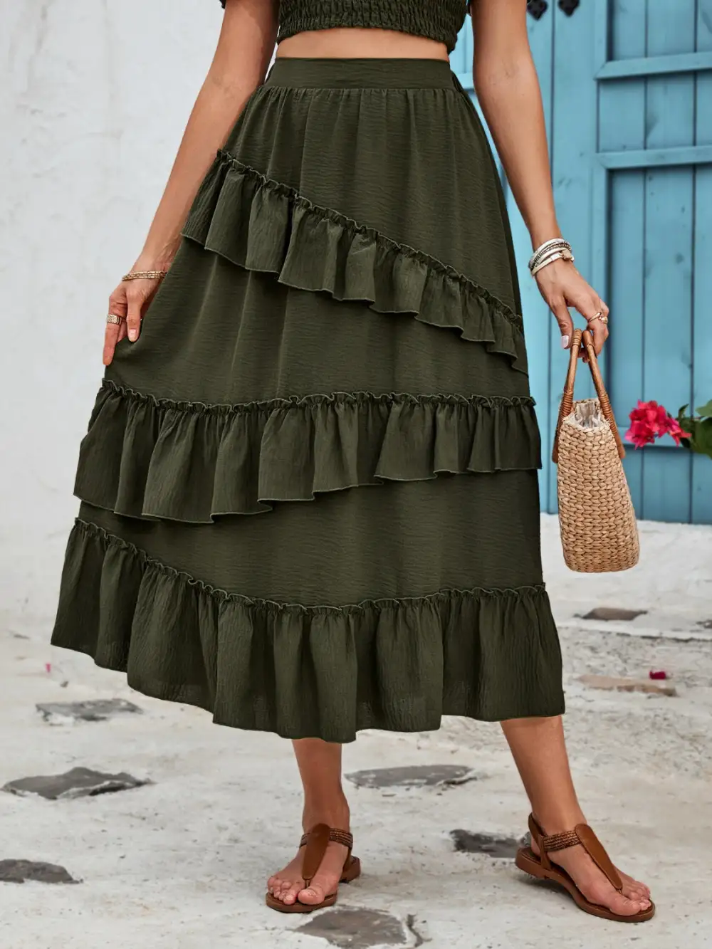 Layered Ruffle Trim Ruffled Detail Skirt