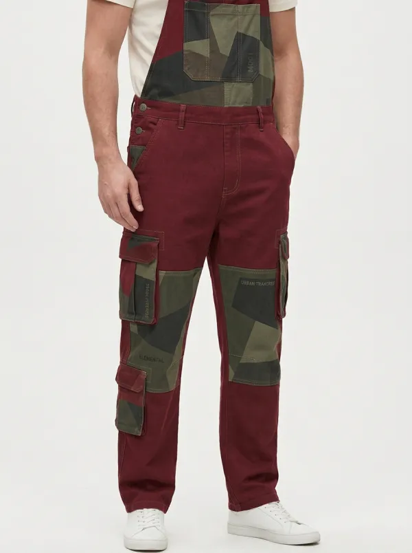 Camo Patchwork Cargo Bib Pocket Overalls