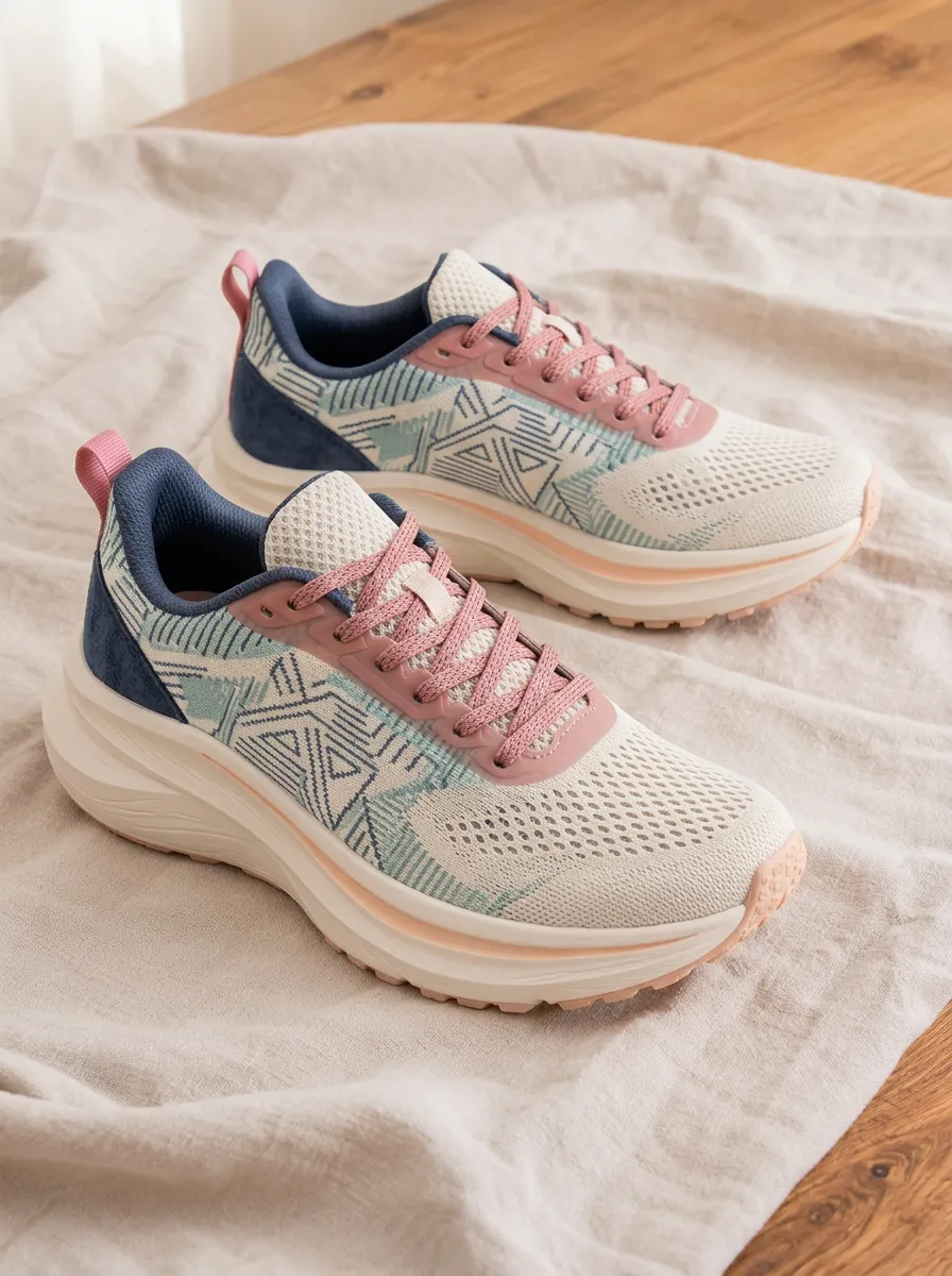 Women's Geometric Pattern Pastel Blue Pink Printed Sneakers