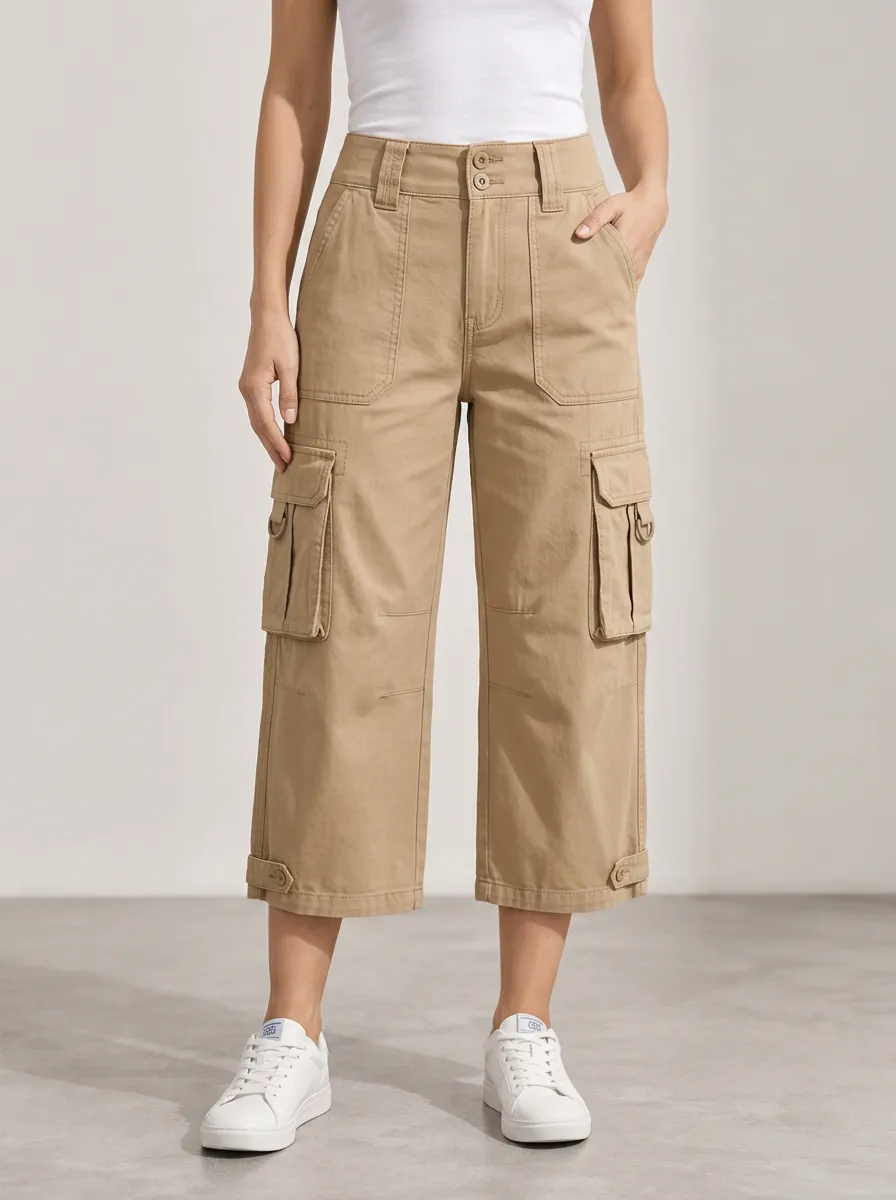 Women's Multi-Pocket Easy Wear Cargo Capri Pants
