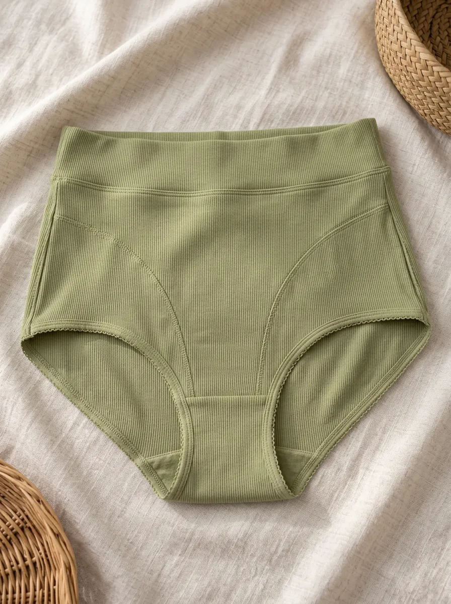 Women's Sage Green Ribbed High-Waisted Briefs Underwear