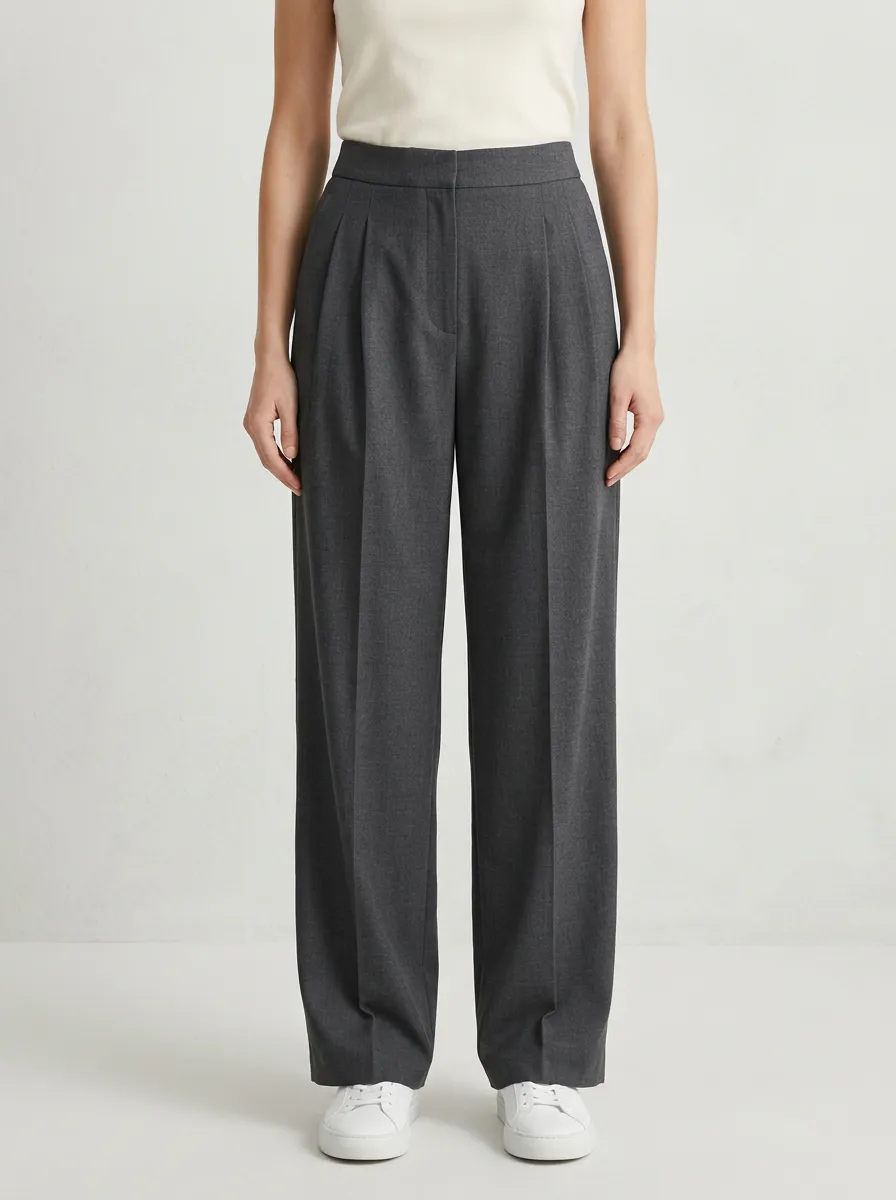 Minimal Contour Pleated Wide-Leg Trousers