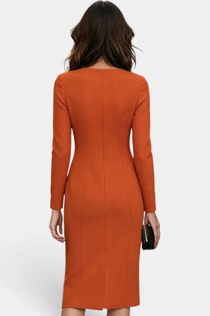 Fitted Boat-Neck Midi Dress