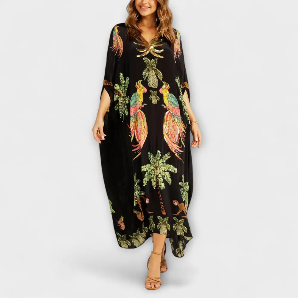Printed Relaxed Off Shoulder Casual Dress