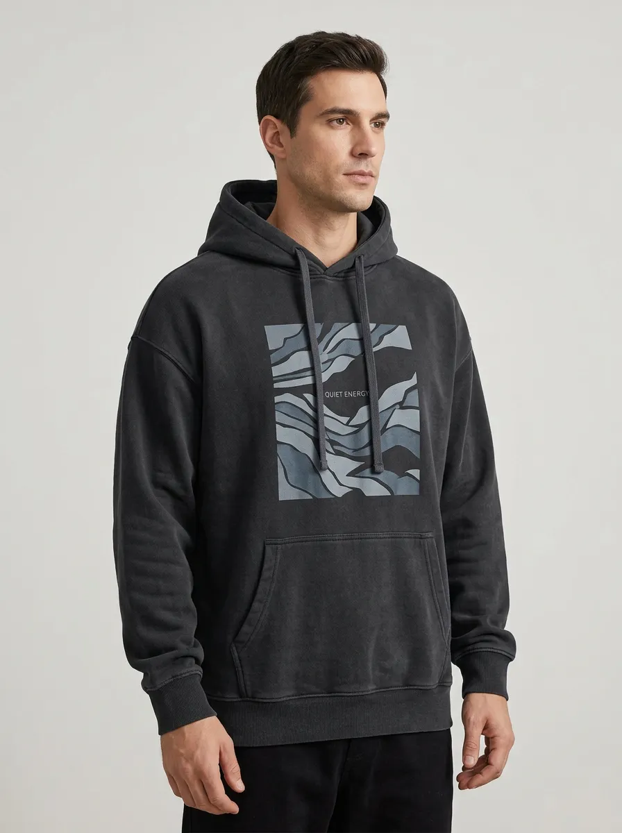 Men's Quiet Energy Abstract Wave Graphic Print Hoodie