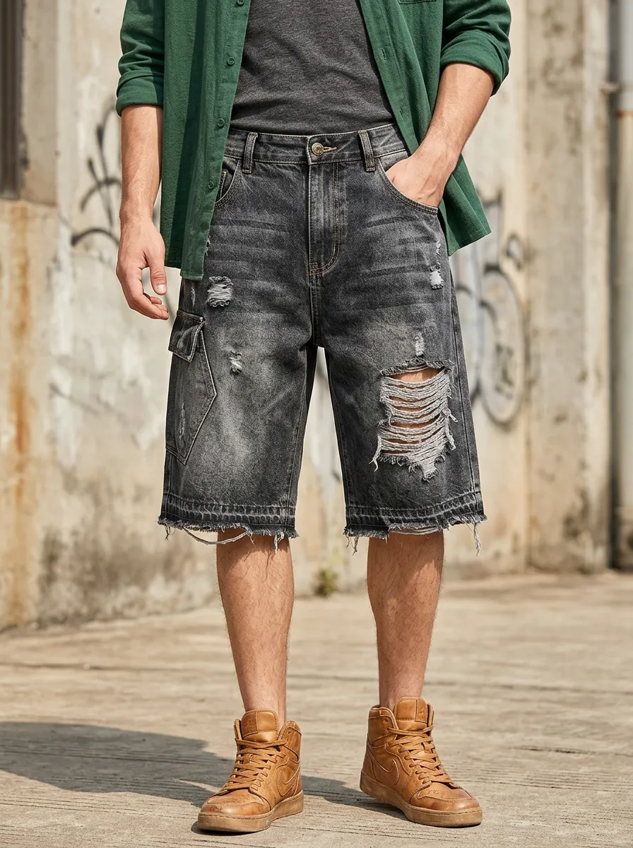 Men's Button Fly Cargo Denim Shorts