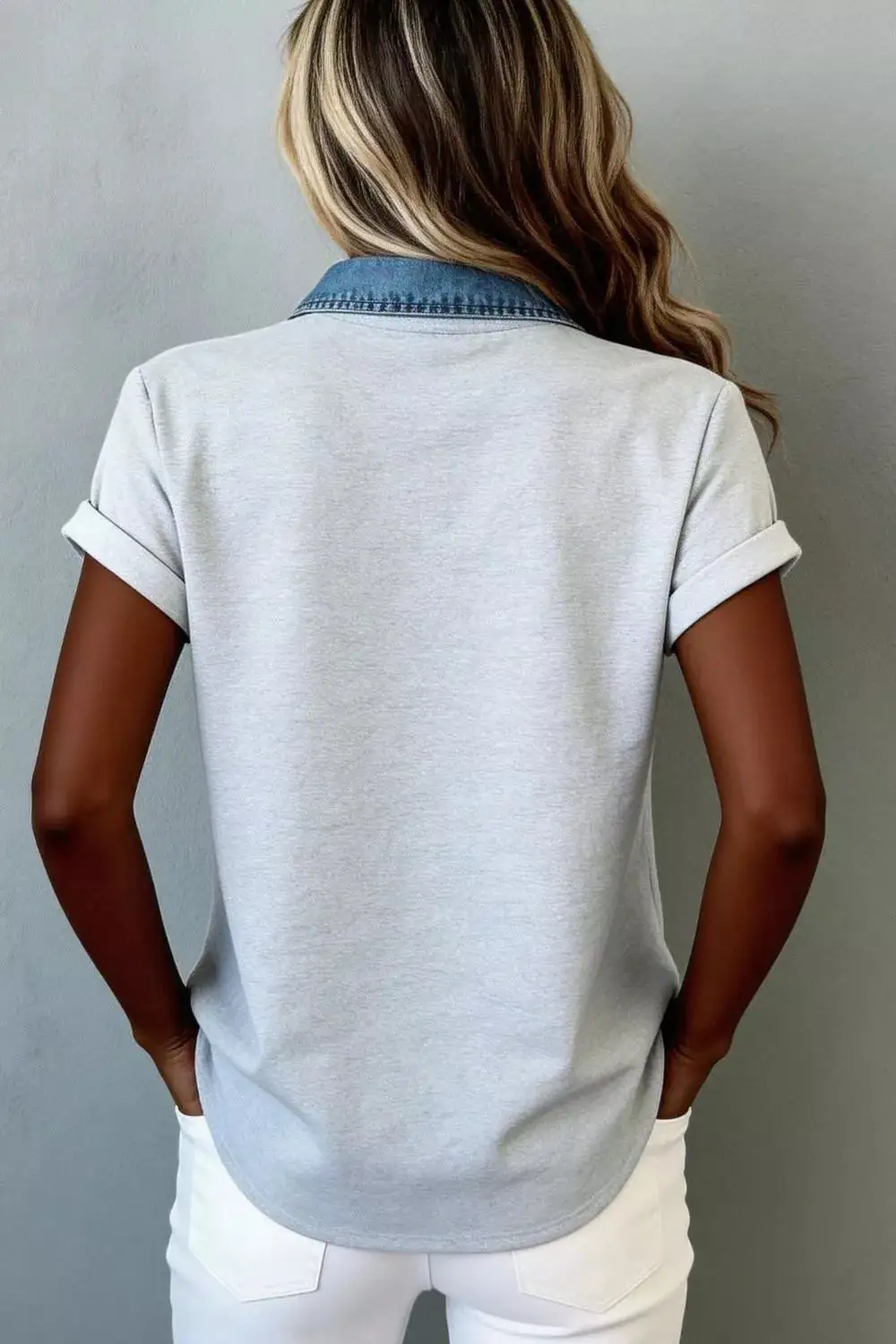 Classic Denim Trim Button Down Shirt