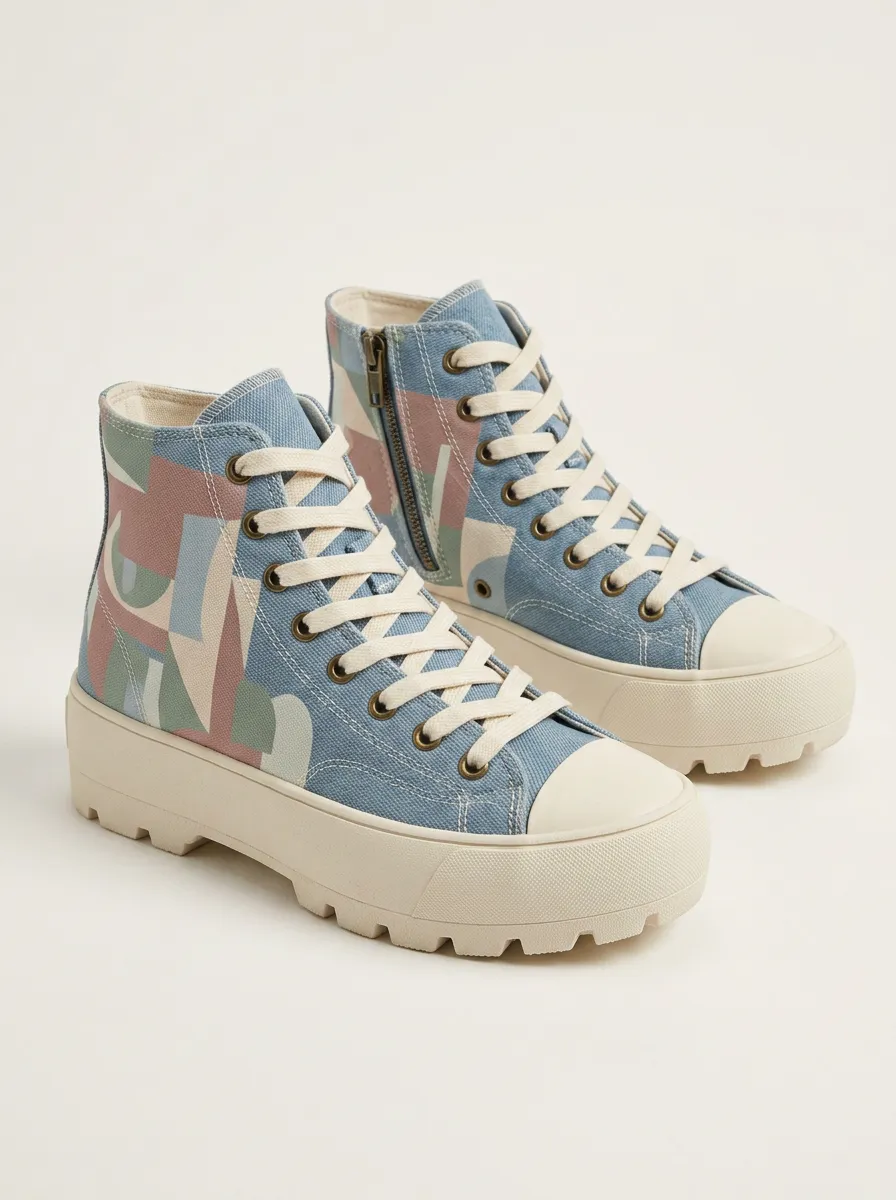 Women's Geometric Pattern Printed Platform High Top Shoes