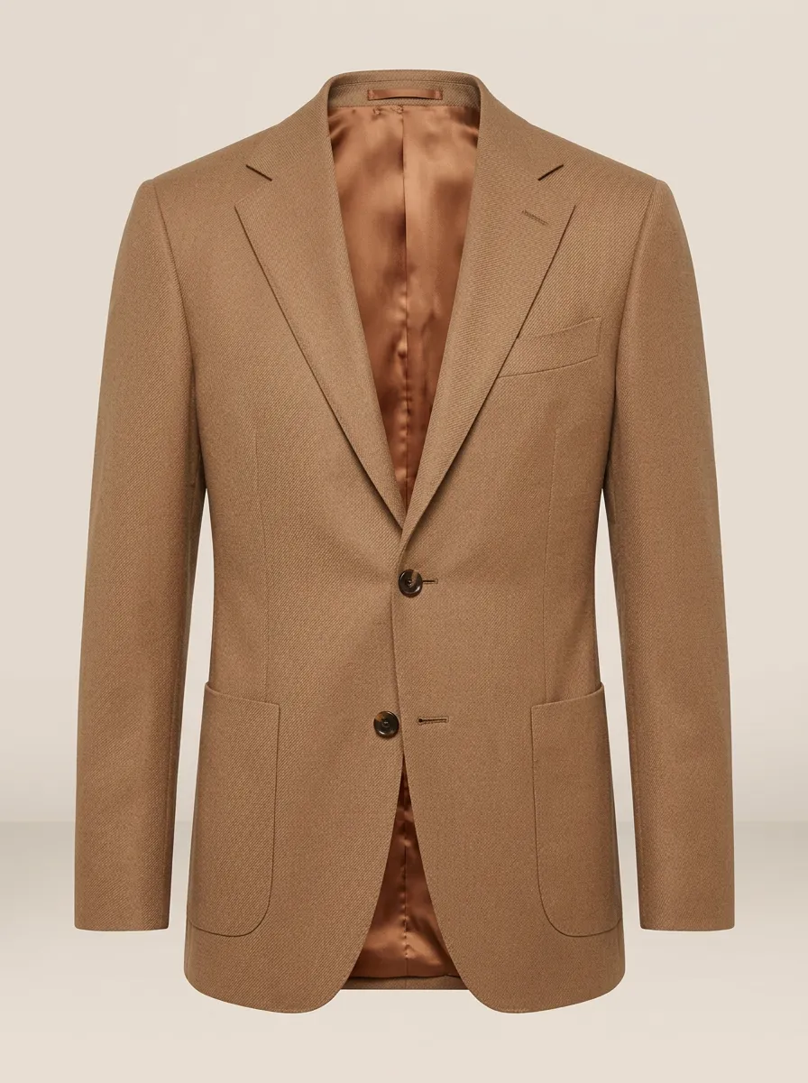 Men's Classic Camel Wool Blend Tailored Blazer Jacket